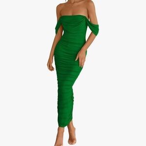 NWT PRETTYGARDEN Off The Shoulder Ruched Bodycon Sleeveless Split Maxi Dresses